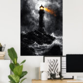 Poster Phare Stormy de style monochrome spectaculaire (Bureau à domicile)