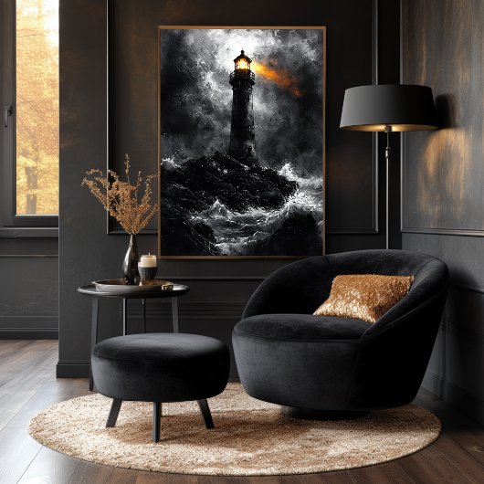 Poster Phare Stormy de style monochrome spectaculaire
