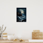 Poster Phare sur la falaise rocheuse avec des vagues qui  (Cuisine)