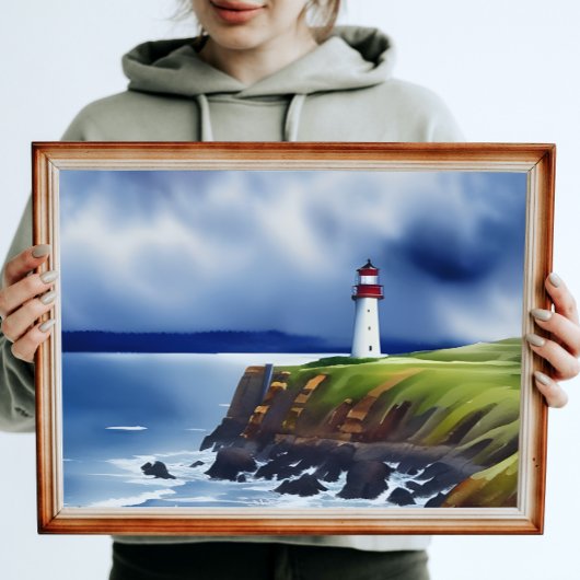 Poster Phare sur les falaises Aquarelle