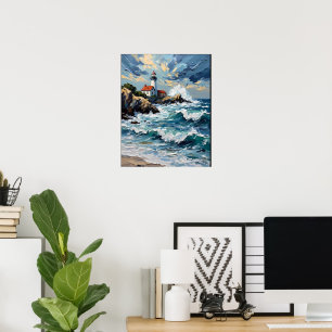 Poster Phare sur une côte orageuse