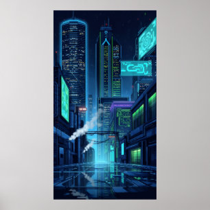 Poster phares de néon du futur pixel city