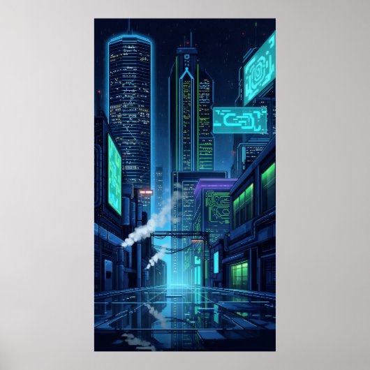 Poster phares de néon du futur pixel city (Devant)