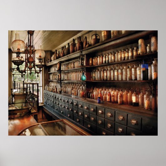 Poster Pharmacie - Tant de tiroirs et de bouteilles (Devant)