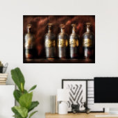 Poster Pharmacien - Cinq bouteilles (Bureau à domicile)