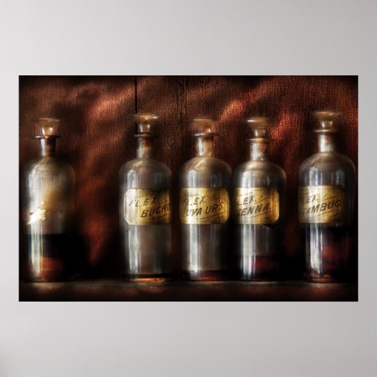 Poster Pharmacien - Cinq bouteilles (Devant)