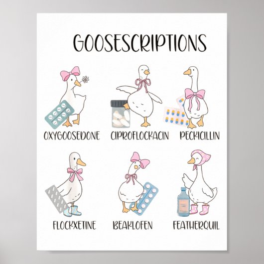 Poster Pharmacy Funny Goose Silly Prescriptions Puns Medi (Devant)