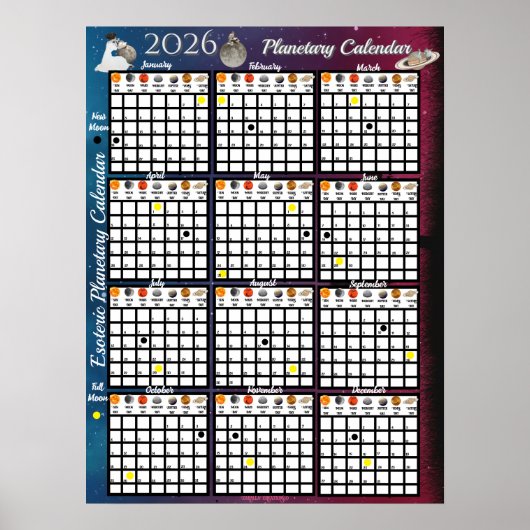Poster Phase lunaire astrologique annuelle 2026 (Devant)