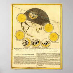 Poster Phases de la Lune autour de la carte de la Terre