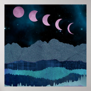 Poster Phases de lune rose paysage