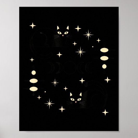 Poster Phases de Lune Sorcière Chat Céleste Art de Chat N (Devant)
