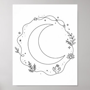 Poster Phases lunaires bohèmes en art linéaire Décor céle