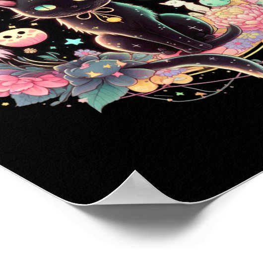Poster Phases Lune Crystal Witchite Cute Black Cat Kawaii (Coin)