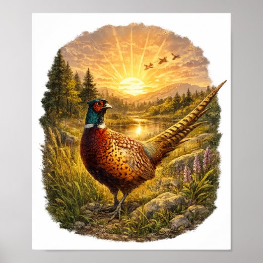 Poster Pheasant Sunset Hunting Bird Wildlife Gift (Devant)