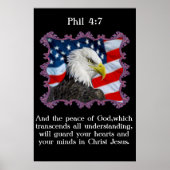Poster Phil 4:7 Avec un aigle devant le drapeau américain (Devant)