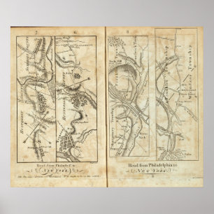 Poster Philadelphie à New York Carte routière 2
