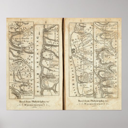 Poster Philadelphie à Washington Carte routière 3 (Devant)