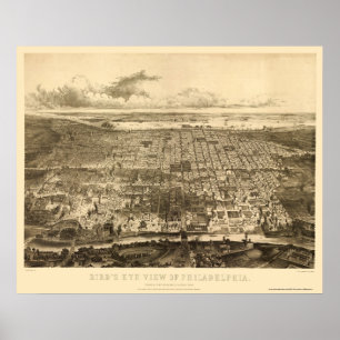 Poster Philadelphie, carte panoramique de PA - 1857