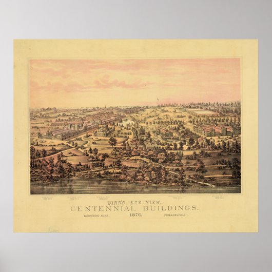 Poster Philadelphie PA 1876 Centennial Bldgs Fairmount Pk (Devant)