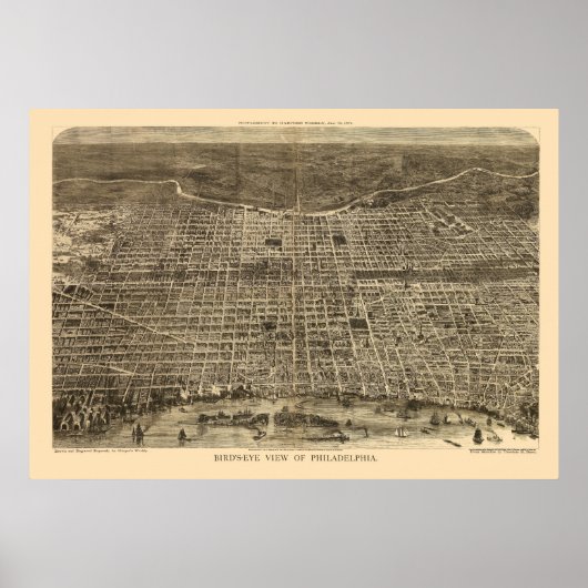 Poster Philadelphie, PA Carte panoramique - 1872 (Devant)
