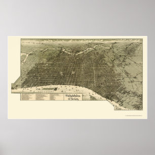 Poster Philadelphie, PA Carte panoramique - 1887