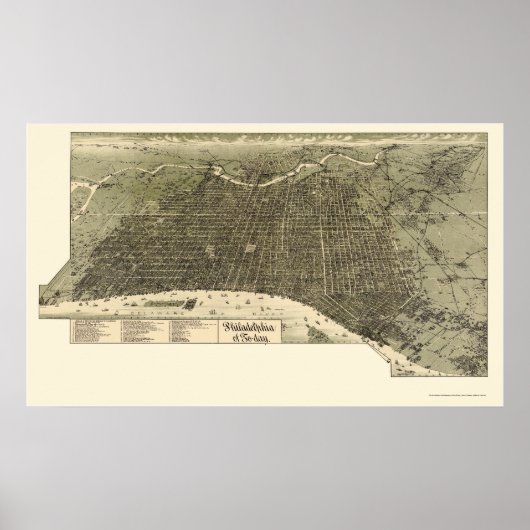 Poster Philadelphie, PA Carte panoramique - 1887 (Devant)
