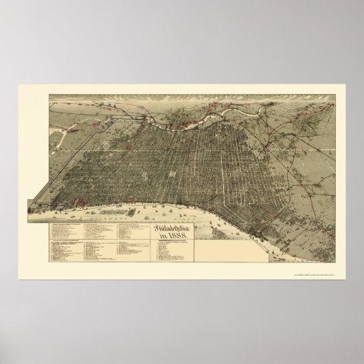 Poster Philadelphie, PA Carte panoramique - 1888 (Devant)