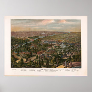 Poster Philadelphie PA Carte panoramique Vintage 1876