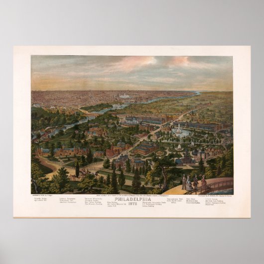 Poster Philadelphie PA Carte panoramique Vintage 1876 (Devant)