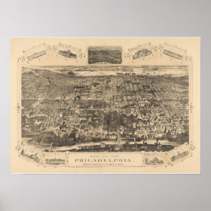 Poster Philadelphie PA Panoramique Carte NUMÉRIQUEMENT RE