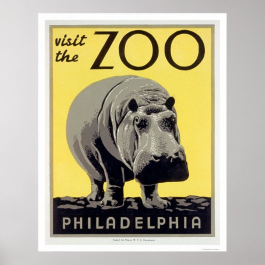 Poster Philadelphie PA Zoo Hippo 1936 WPA (Devant)