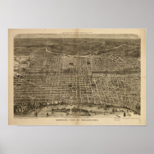 Poster Philadelphie Penn 1872 Antique carte panoramique