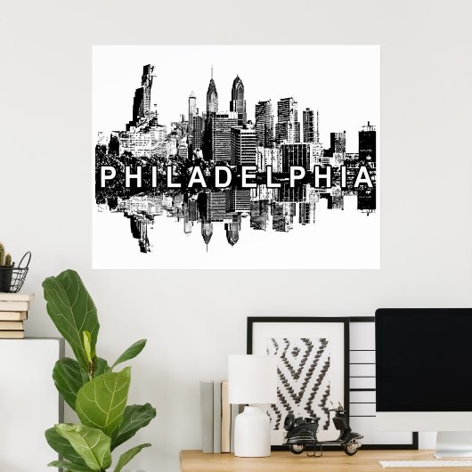 Poster Philadelphie, Pennsylvanie en noir et blanc (Bureau à domicile)