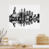 Poster Philadelphie, Pennsylvanie en noir et blanc (Cuisine)