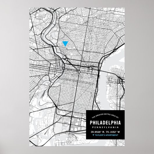 Poster Philadelphie Plan de la ville + Marquer votre empl (Devant)