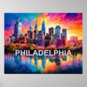 Poster Philadelphie Skyline Art urbain coloré (Devant)