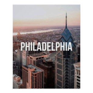 Poster Philadelphie Skyline Vue aérienne Typographie Urba