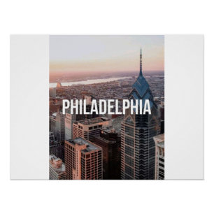 Poster Philadelphie Skyline Vue aérienne Typographie Urba