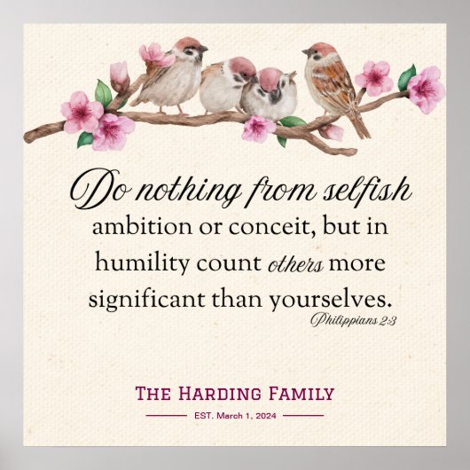 Poster Philippiens 2:3 Écriture Imprimer Oiseaux et fleur (Devant)