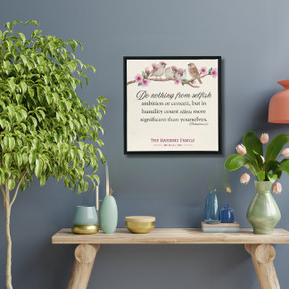 Poster Philippiens 2:3 Écriture Imprimer Oiseaux et fleur