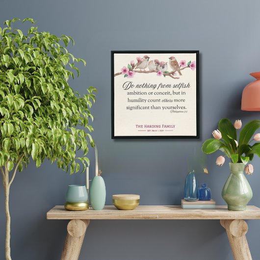 Poster Philippiens 2:3 Écriture Imprimer Oiseaux et fleur