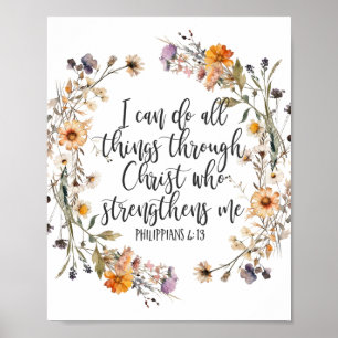 Poster Philippiens 4:13 Bible Scripture Verse Floral Boho
