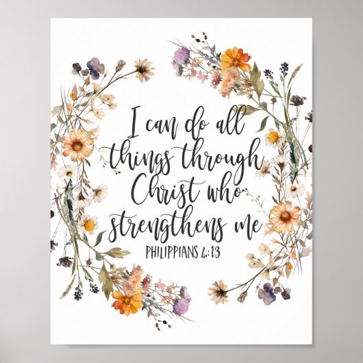 Poster Philippiens 4:13 Bible Scripture Verse Floral Boho (Devant)