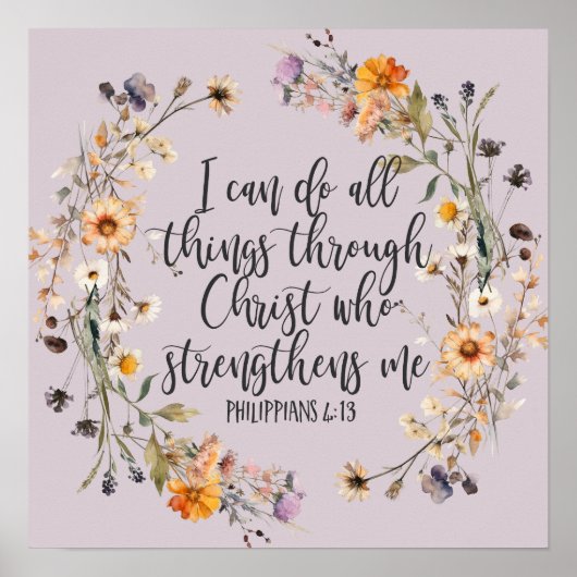 Poster Philippiens 4:13 Bible Scripture Verse Floral Boho (Devant)