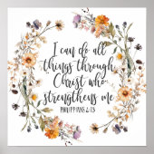 Poster Philippiens 4:13 Bible Scripture Verse Floral Boho (Devant)