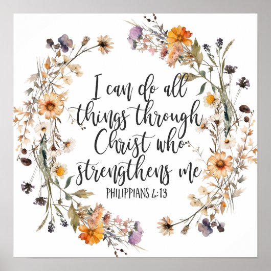 Poster Philippiens 4:13 Bible Scripture Verse Floral Boho (Devant)