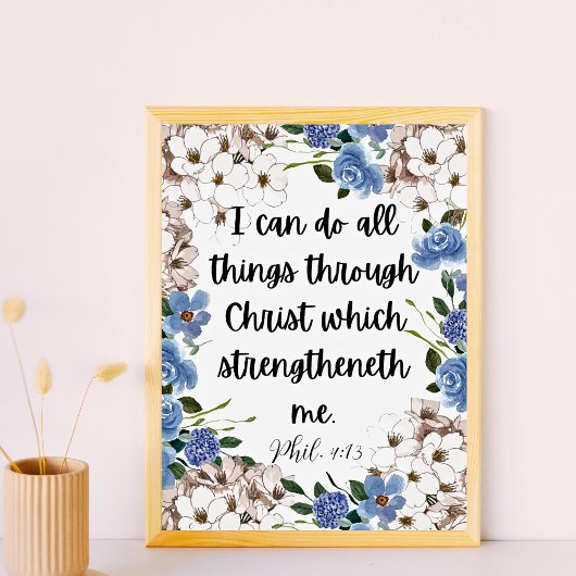 Poster Philippiens 4:13 Blue Hydrangea Citation Biblique