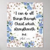 Poster Philippiens 4:13 Blue Hydrangea Citation Biblique (Devant)