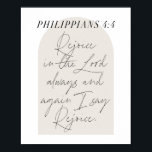 Poster Philippiens 4:4 Mini Boho Arch Beige Script<br><div class="desc">Rejoice in the Lord toujours... -Philippiens 4:4 Minimal Boho Beige Arch Script</div>