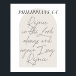 Poster Philippiens 4:4 Mini Boho Arch Beige Script<br><div class="desc">Rejoice in the Lord toujours...  -Philippiens 4:4 Minimal Boho Beige Arch Script</div>